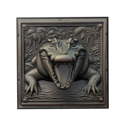 crocodile animal soulagement art animaux yeggi mito3d buste google pendentifs médaillon relief wall mur 3d print model - Mito3D