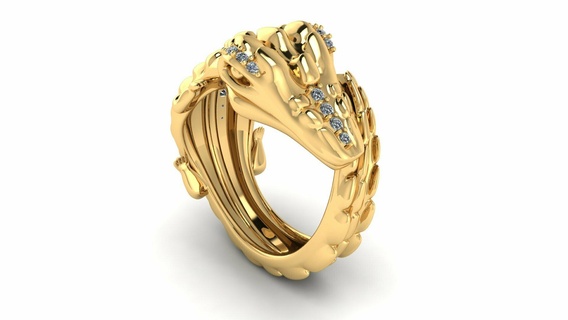 crocodilo masculino ouro diamante anel designs 3d imprimível modelo 3d print model - Mito3D