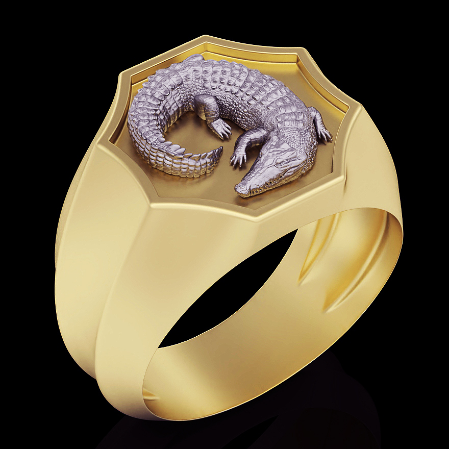 crocodile ring silver gold jewelry printable 3d model trend fashion design zbrush tiger 3D print model - Mito3D
