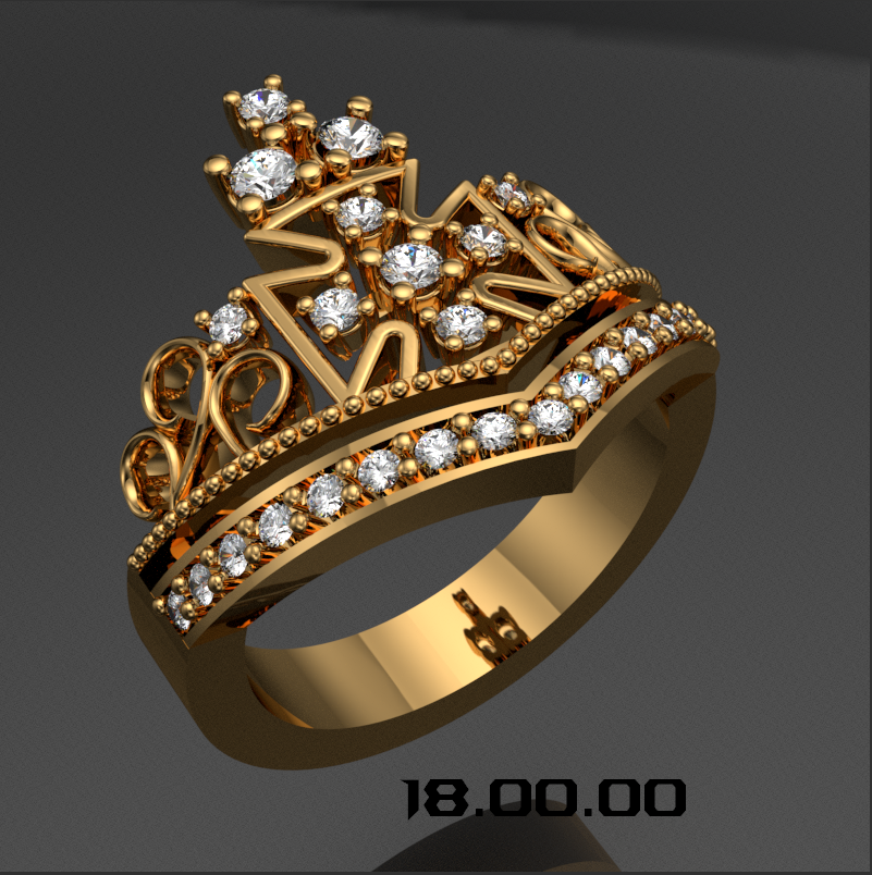 cruzar corona anillo quince dama anillos oro plata piedras diamante gemas joyería joya 3D print model - Mito3D