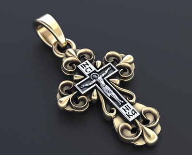 cross crucifix gold 350 3dprinted design fashion golden jewel jewellery jewelry print printabl printable printing prototyping silver 3d print model - Mito3D