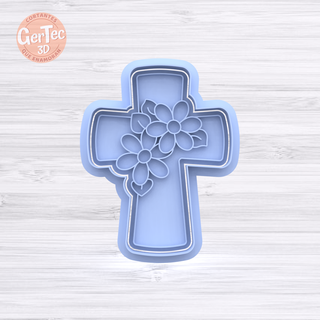 cross flowers cookie cutter stamp religion easter seal mass cookies cold porcelain ceramics 3d print model - Mito3D