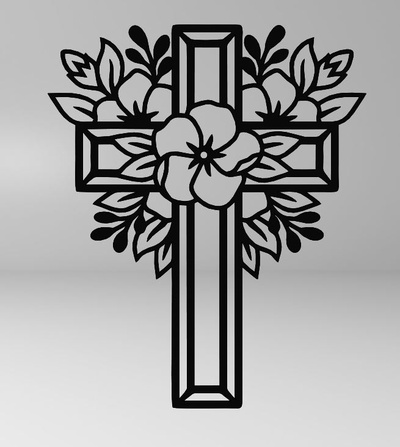 cross symbol easter decor drawing 2d wall flower art christmas candle god jesus christ religious art spiritual hangings home 3d print model - Mito3D