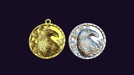 crow medallion Jewelry crow raven corbie bird buckle medallion profile casting pendant coulomb pendent jewelry jewellery jewel necklace brooch ebon  3d print model - Mito3D