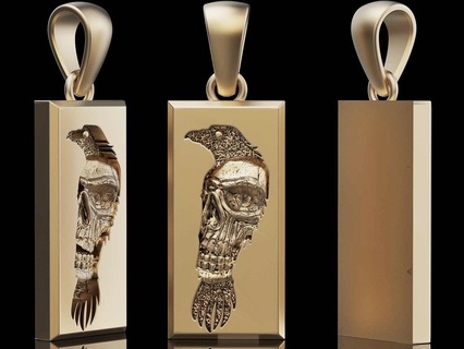 crow skull pendant 3d print model - Mito3D