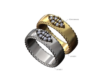 coroa corda lados moda charuto banda us tamanhos 7 8 3d impressão modelo diamante anel fio trançado jóias joalheria ouro prata imprimível noivado Casamento luxo declaração 3d print model - Mito3D