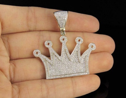 couronne diamant pendentif bijoux couronnediamant antique luxe rappeur hip Collier gemme saphir élégant célébrité style bling Urbain reine Roi 3d print model - Mito3D