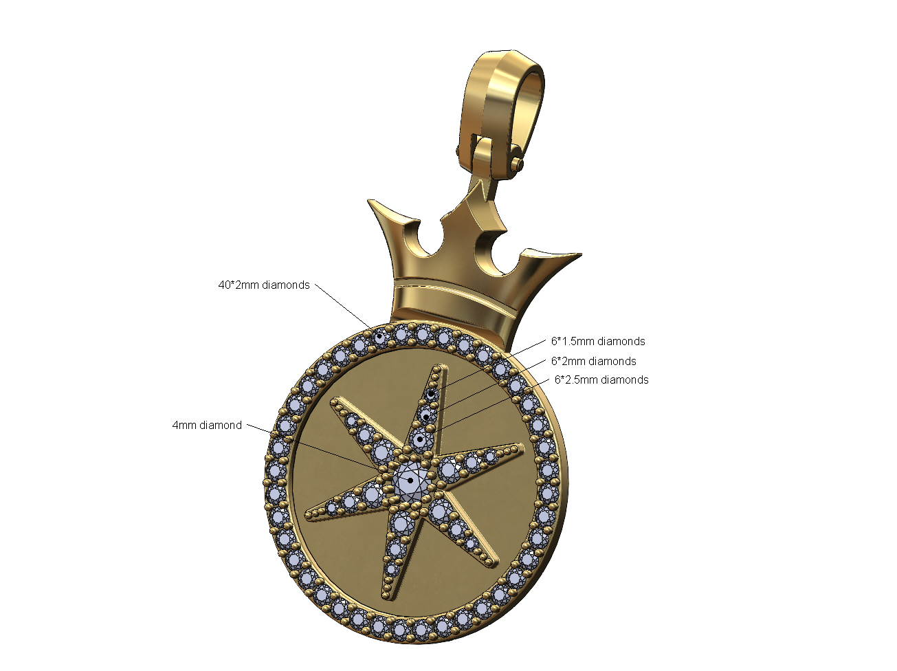 corona diamante estrella redondo colgante pendiente 3d impresión modelo 3D print model - Mito3D