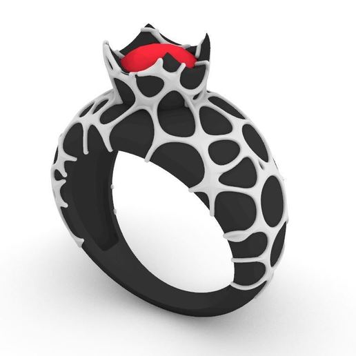 la corona del anillo joyería de voronoi gem 3D print model - Mito3D