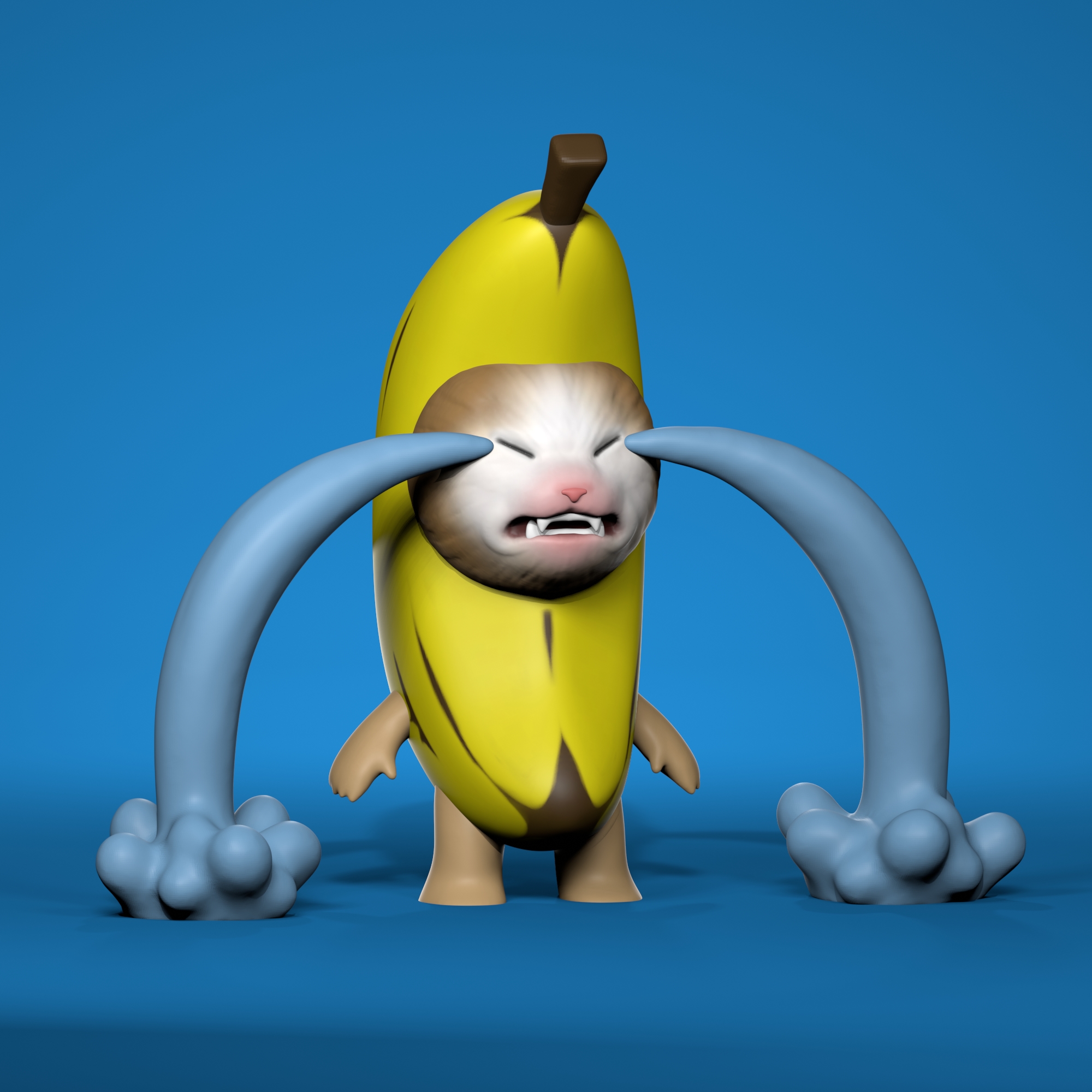 crying banana cat meme cryingcat bananacat catmemes sculpture fanart funny happy toy figure 3D print model - Mito3D