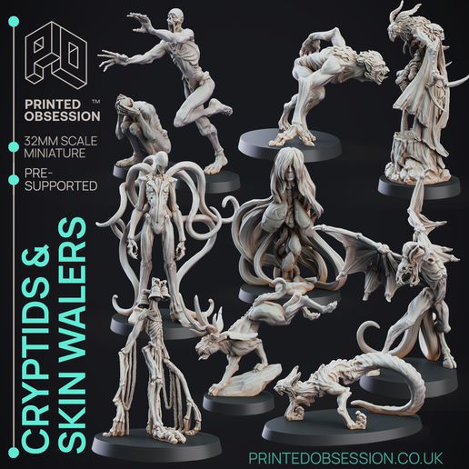 cryptid & skin walkers - 10 models stats illustrations pre supported 32mm scale 3D print model - Mito3D