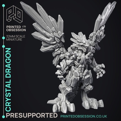 crystal dragon - hell hath no fury presupported illustrated stats 32mm scale game dnd d&d dungeons dragons miniature tabletop pathfinder rpg creature monster 5e fantasy wargaming crystall 3d print model - Mito3D