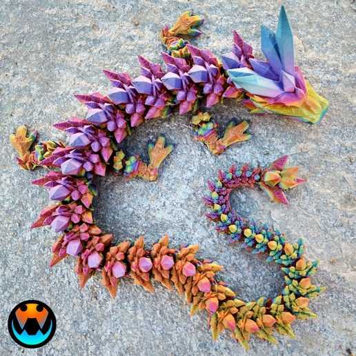 crystal dragon articulating flexi wiggle pet print place fantasy art toy lizard flexible articulated supports mythical cute crystals cinderwing3d 3D print model - Mito3D