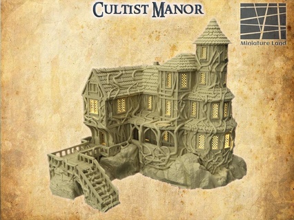 cultist manor 28 mm tabletop terrain rpg dnd house medieval supportfree old stone structure playable interior modular 28mm 25mm 15mm wargame 3d print model - Mito3D