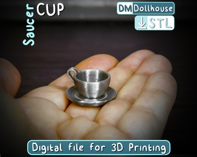 cup saucer stl file 3d printing - 1 12 scale modern miniature dollhouse furniture printable files doll barbie coffee accessories table flexi bjd toy 3d print model - Mito3D