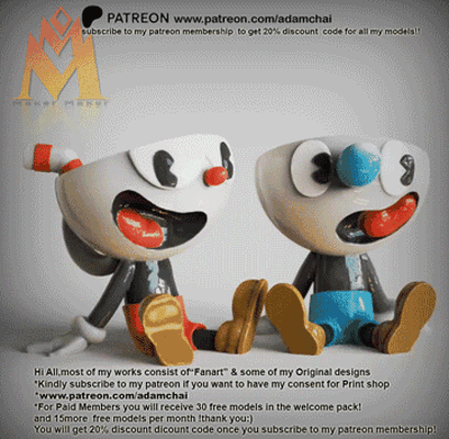 cuphead mughead planter container-sitting pose - classic game characters fanart art rayman parappa rapper rabbids raving conker squirrel zitz pimple rash games video anthropomorphic toads 3d print model - Mito3D