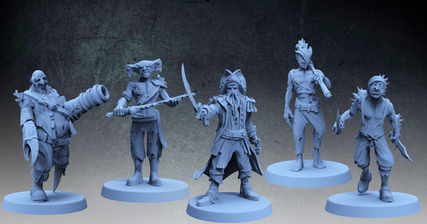 cursed pirates crew miniature dnd pathfinder tabletop art toy dungeon dragons rpg miniatures monters ttrpg highdetails 3d print model - Mito3D