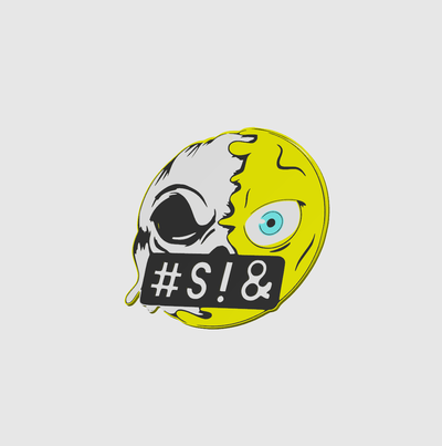 cursing emoji face 2d art emotes smile happy skull edgy wall decor keychain 3d print model - Mito3D
