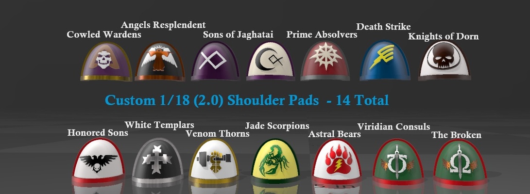 custom 1-18 20 chapter shoulder pads - 14 total space marine warhammer 1 18 20 pad symbol ultramarines white scars imperial fists blood angels 3d print model - Mito3D