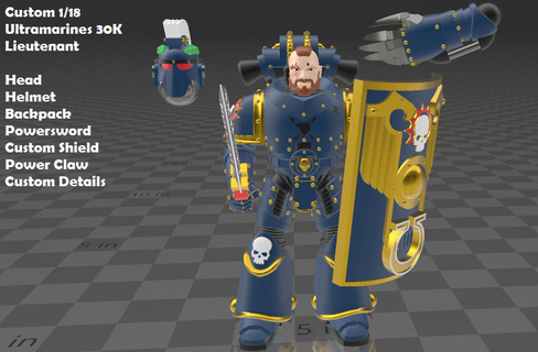 custom 1 18 ultramarines lieutenant 30k space marine warhammer power claw powersword 3d print model - Mito3D