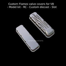 custom flames valve covers v8 - model kit rc diecast slot chevy engine hot rod cover flame fire muscle 3d print model - Mito3D
