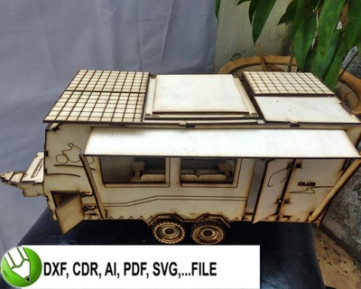 custom laser cutting plywood cut cnc pattern dxf files model 3d caravan 3d print model - Mito3D