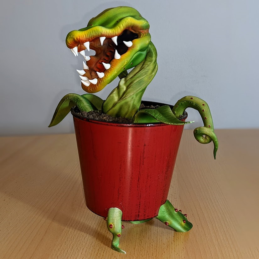 customizable man eating plant art halloween decoration plans flower maneating cartoon monster funny sculpture flowerpot planter audrey 3D print model - Mito3D
