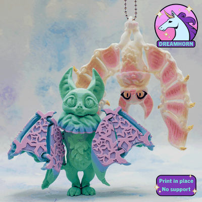 cute articulated starry bat flexi art tiny halloween print-in-place body flexible figet animal print in place flexy posable toy 3d print model - Mito3D