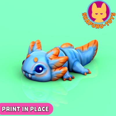 cute axolote flexi art articulated print in place toy no supports exclusive cheap easy to creator art 3dprint 3d print model - Mito3D