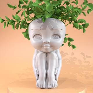 fofa bebê flor Panela plantador plantar interior 1 peça toon menina anime casa decoração recipiente 3d escultura moderno tabela vaso estátua 3d print model - Mito3D