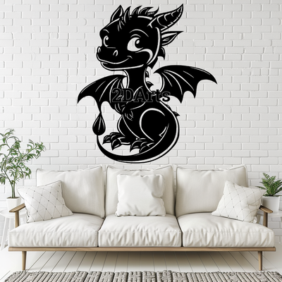 cute baby dragon 2d wall art window - digital stl & svg file home decor 3d printing laser cutting home cults3d download fantasy children's room birthday gift shower holiday whimsical mythical creatures playful enchanting decoration lover 3d print model - Mito3D