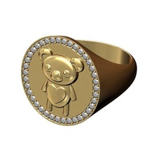 lindo oso grande 21mm diamante anillo us Talla 9 3d impresión modelo osito peluche redondo sello hip hop costoso joyería joya imprimible oro plata 3d print model - Mito3D
