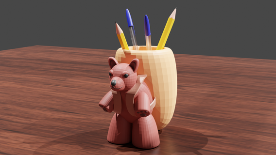 lindo oso bolígrafo estante soporte portalápices florero animal temático impresión sitio kuma 3d print model - Mito3D