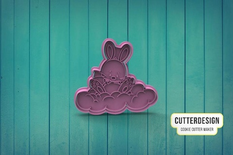 cute bunny cloud Various cookie cutter cookies cake decoration on easter egg rabbit lying down cuddly sleeping 3d print model - Mito3D