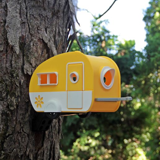 cute caravan birdhouse camping trailer garden flowers patio bird nature house wildlife vacation vehicle 3D print model - Mito3D