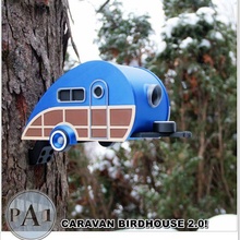 cute caravan birdhouse 20 woody camping trailer garden flowers patio bird nature house wildlife vacation vehicle 3d print model - Mito3D