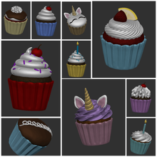 carino cupcakes 10pk-easy print art di compleanno multicolor easy ragazzi cupcake 3d print model - Mito3D