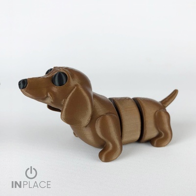 lindo perro tejonero articulado oscuro ojos versión flexi flexible impresión in sitio apoya animal salchicha embutido idiomas 3d print model - Mito3D