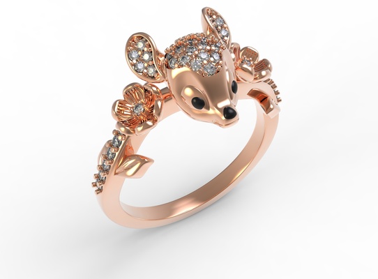 lindo ciervo anillo animal in oro joyería joya retro dee r boda diamante aureola anillos compromiso mujer solitario 3d print model - Mito3D