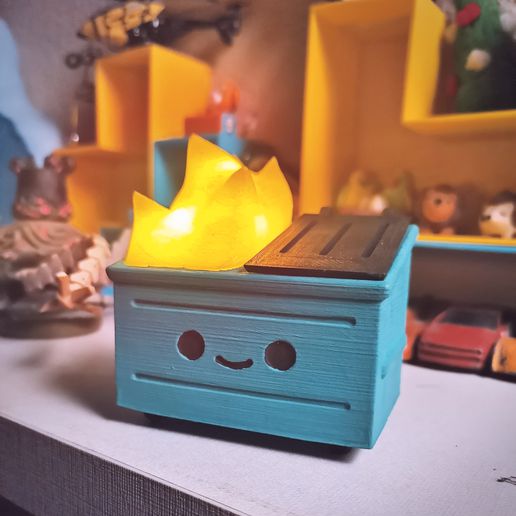 lindo contenedor basura fuego ligero Arte regalo resina figura amor escritorio decoración chibi kawaii divertido contento tonto lámpara LED juguete 3D print model - Mito3D