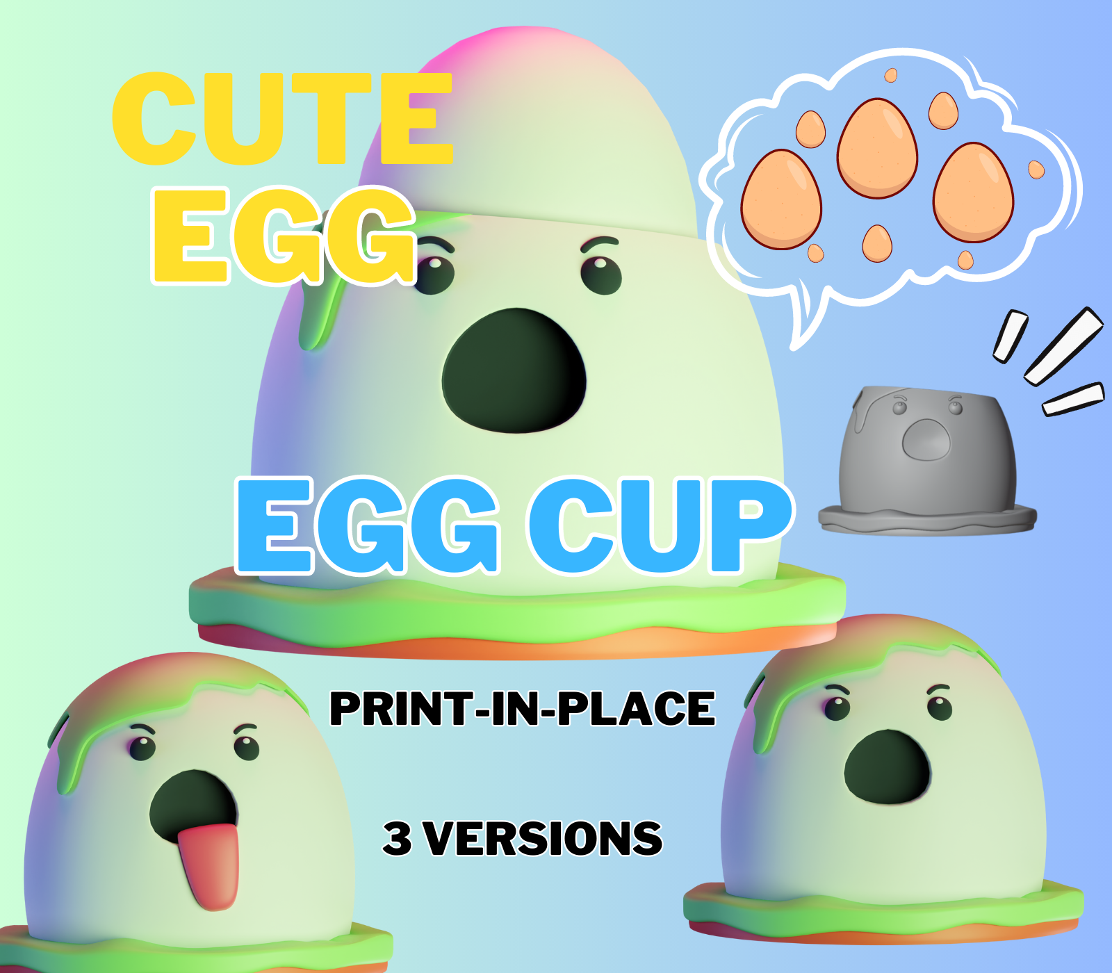 cute egg cup holder kitchen fridge 3D print model - Mito3D