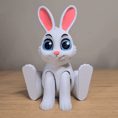 cute flexi bunny rabbit - print in place art articulated toy no support white 3d print model - Mito3D