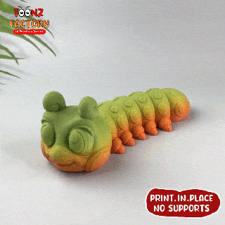 cute flexi caterpillar articulated worm flexy flexable link t-rex toy bat factory valentine fidget print place supports 3d print model - Mito3D