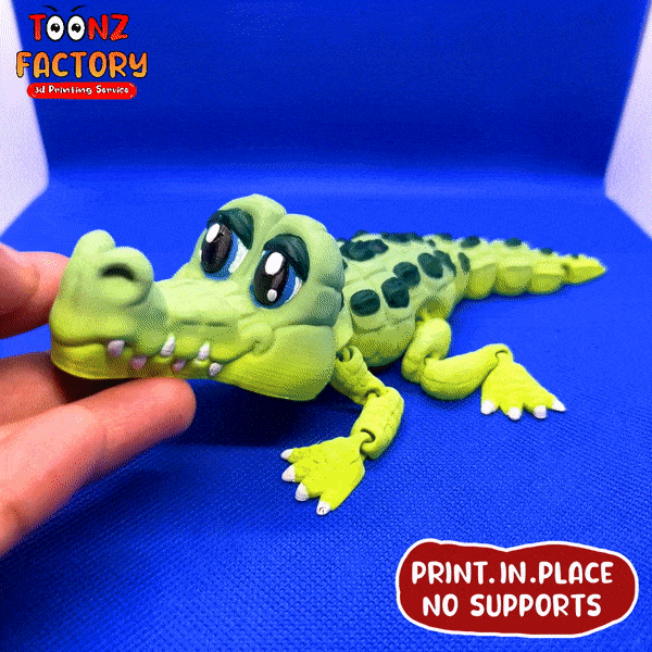cute flexi crocodile articulated Game aligator flexy flexable link t-rex toy bat factory valentine fidget print in place no supports 3D print model - Mito3D