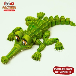 cute flexi fish eating crocodile articulated Game aligator raptile gharial flexy flexable link toy ufo valentine fidget print in place no supports 3d print model - Mito3D