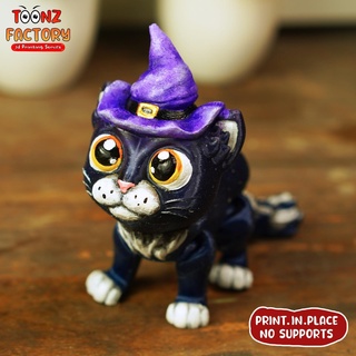cute flexi halloween cat articulated dragon mythical flexy flexable link toy western valentine fidget print place supports 3d print model - Mito3D