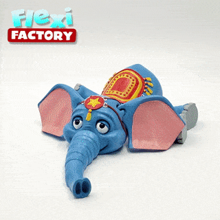 cute flexi print-in-place circus elephant flexy posable toy articulated dan daniel sopala factory print place dumbo 3d print model - Mito3D