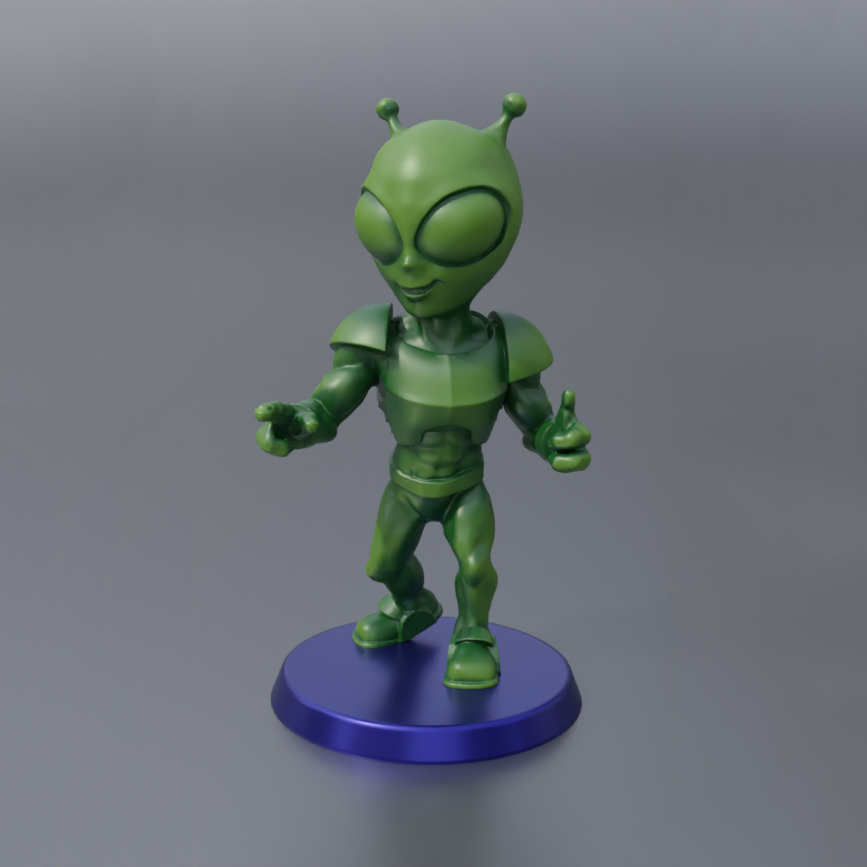 cute green horned alien humanoid 3D print model - Mito3D