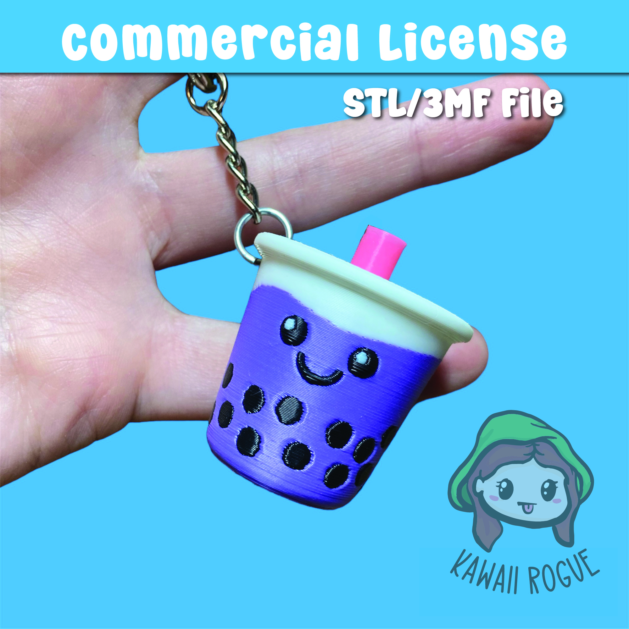 cute kawaii boba tea keychain - commercial use 3D print model - Mito3D