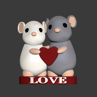 cute mice couple Art micecouple flexi print-in-place in place factory sloth linkage link links toy flexy posable articulated 3d print model - Mito3D